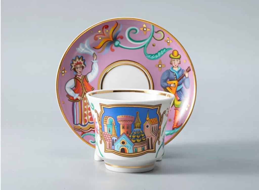 Чашка с блюдцем чайная форма Банкетная рисунок Чудоград. Камаринская
