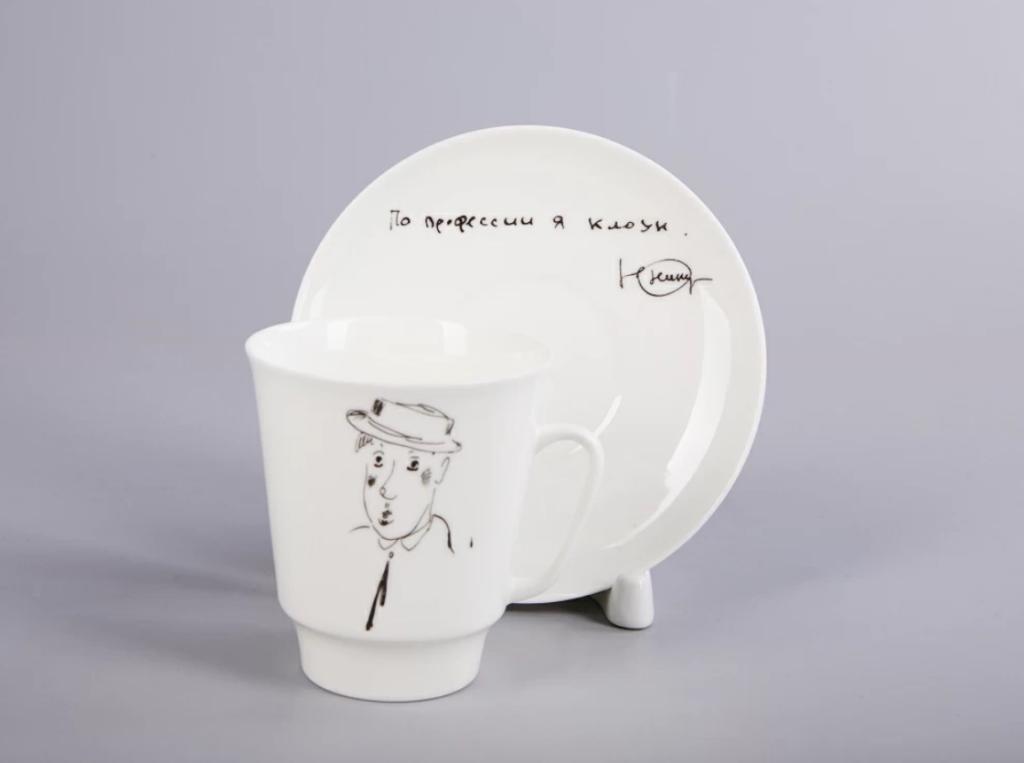 Чашка с блюдцем кофейная форма Майская рисунок Автопортрет Юрия Никулина  