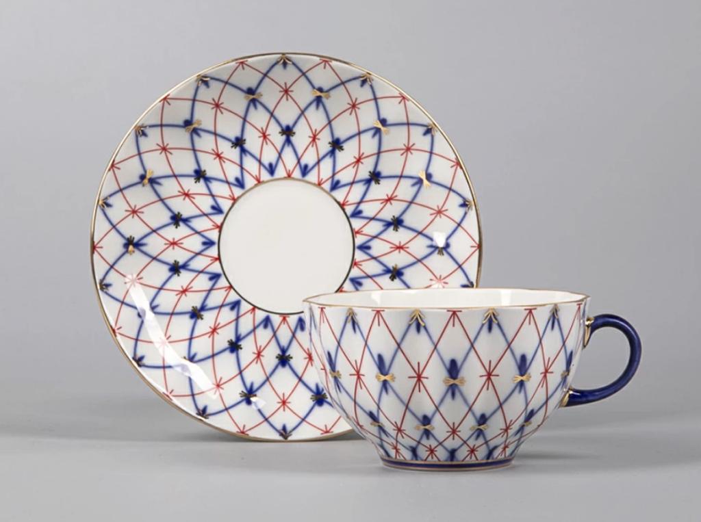 Чашка с блюдцем чайная форма Тюльпан рисунок Сетка 1950  