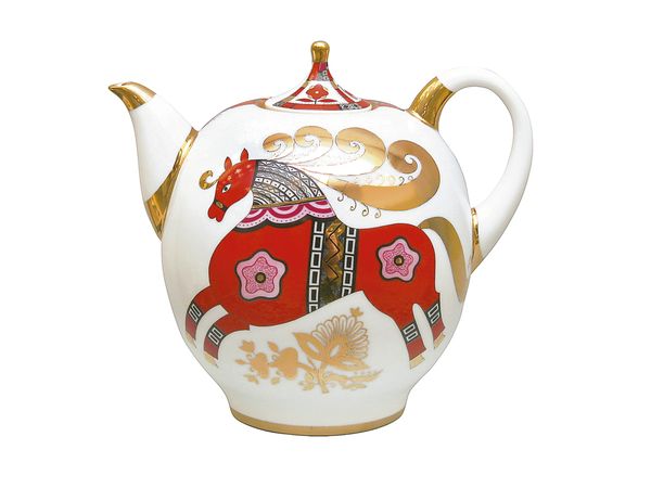 Чайник доливной форма Новгородский рисунок Красный конь