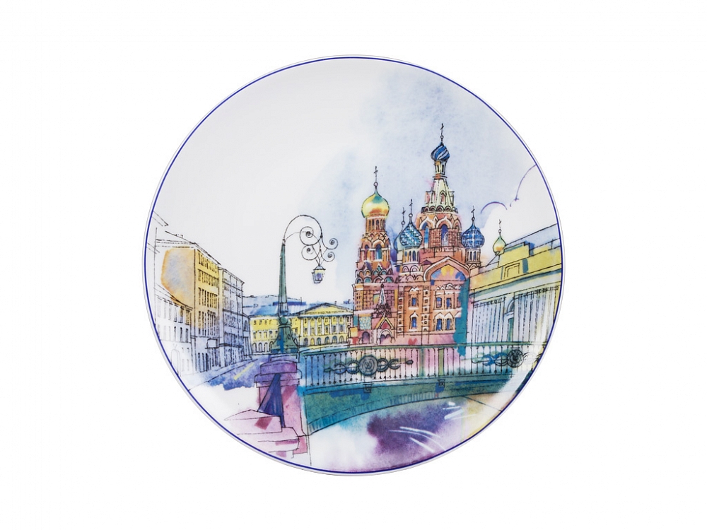 Тарелка декоративная 195 мм форма Эллипс рисунок Санкт–Петербург.Итальянский мост 