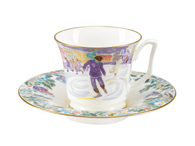 Чашка с блюдцем чайная форма Юлия рисунок Серебряные коньки №1