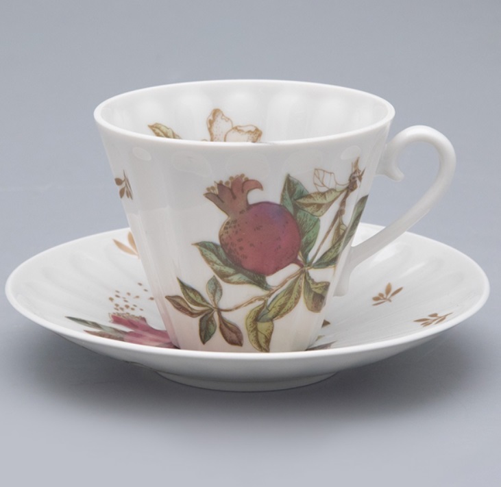 Чашка с блюдцем чайная форма Лучистая рисунок Гранаты