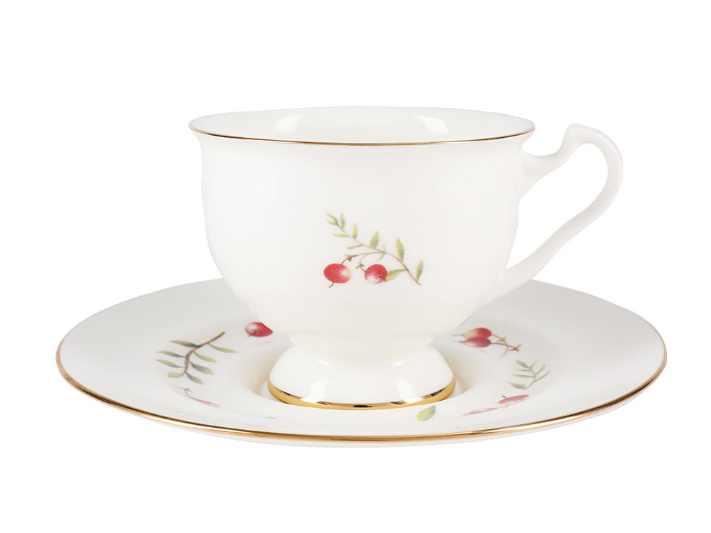 Чашка с блюдцем чайная форма Айседора рисунок Клюква