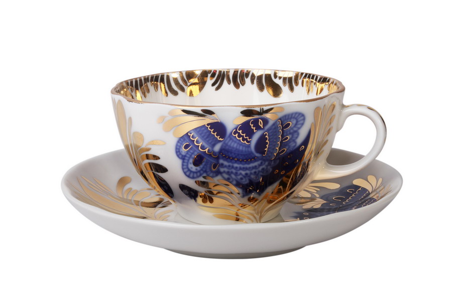 Чашка с блюдцем чайная форма Тюльпан рисунок Золотой сад