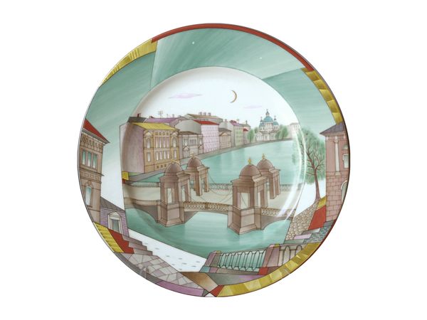 Подарочный набор тарелка декоративная 270 мм форма Европейская-2 рисунок Фонтанка. Белая ночь
