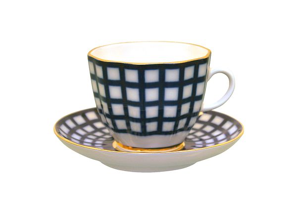 Чашка с блюдцем кофейная форма Тюльпан рисунок Кобальтовая клетка
