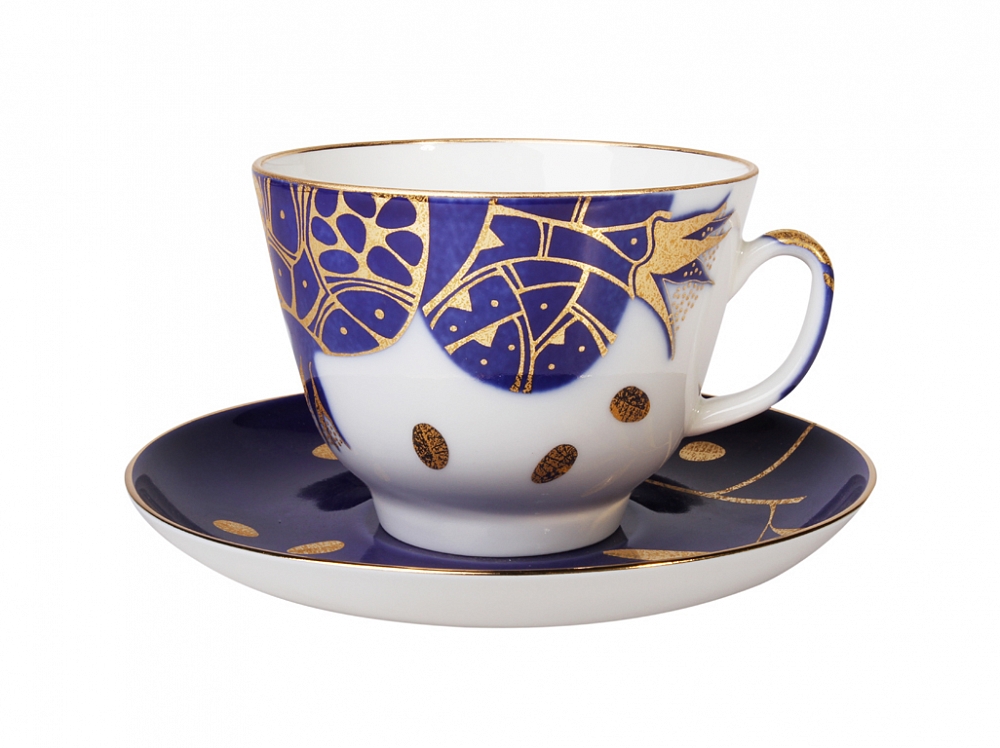 Чашка с блюдцем чайная форма Подарочная рисунок Гранат золотой