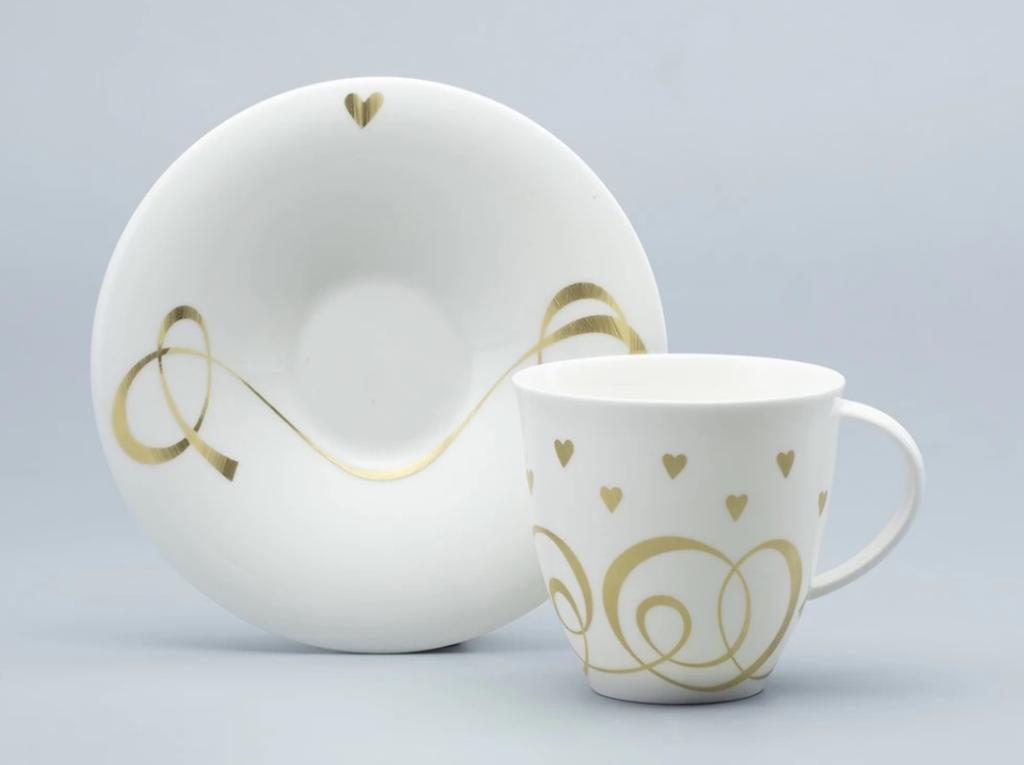 Чашка с блюдцем чайная форма Оливия рисунок Сердечки
