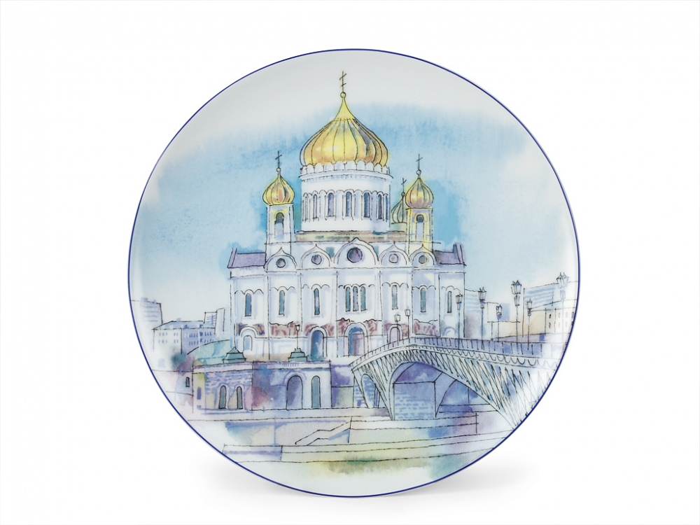 Тарелка декоративная 195 мм форма Эллипс рисунок Храм Христа Спасителя 