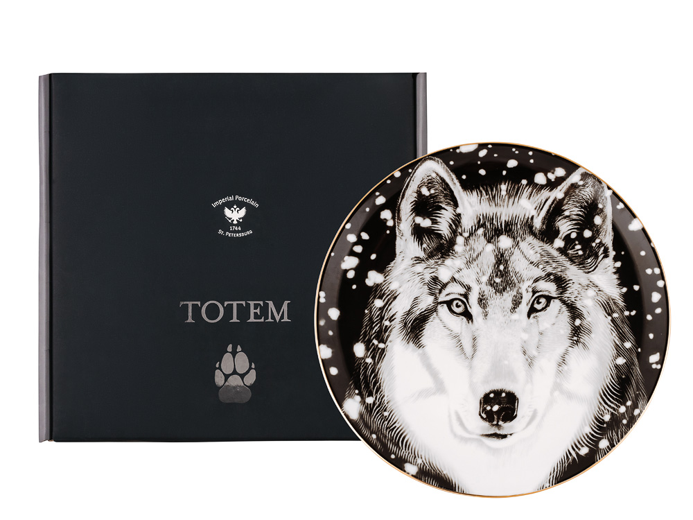 Подарочный набор тарелка декоративная 300 мм форма Эллипс-2 рисунок Тотем. Волк