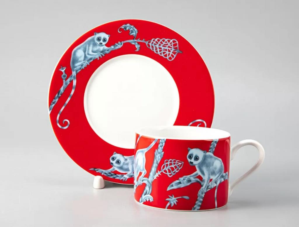 Чашка с блюдцем чайная форма Соло рисунок Лямурия Красная