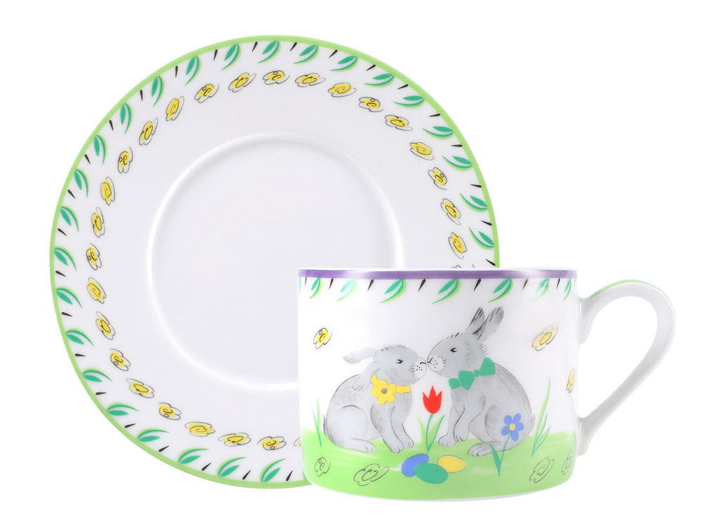 Чашка с блюдцем чайная форма Соло рисунок Цветная Пасха