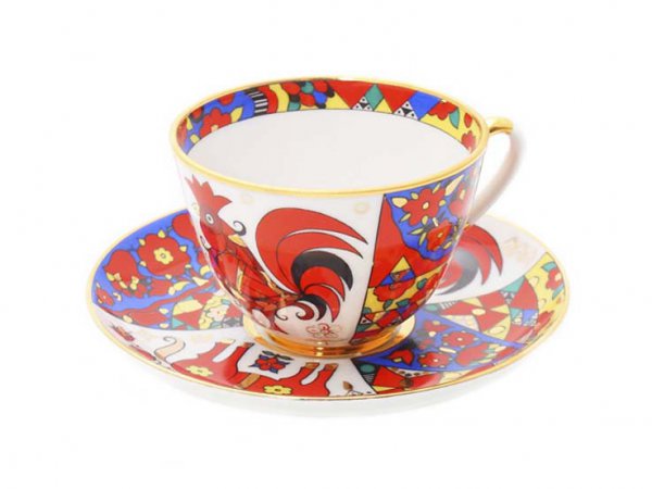 Чашка с блюдцем чайная форма Весенняя рисунок Народные узоры 
