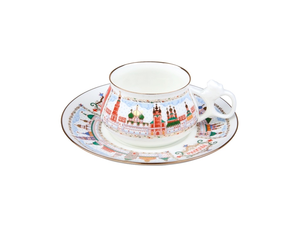 Чашка с блюдцем кофейная форма Билибина рисунок Московский Кремль