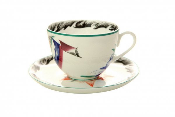 Чашка с блюдцем чайная форма Весенняя рисунок Серп, молот и шестерня