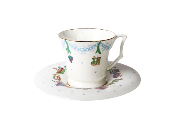 Чашка с блюдцем кофейная форма Юлия рисунок Елка