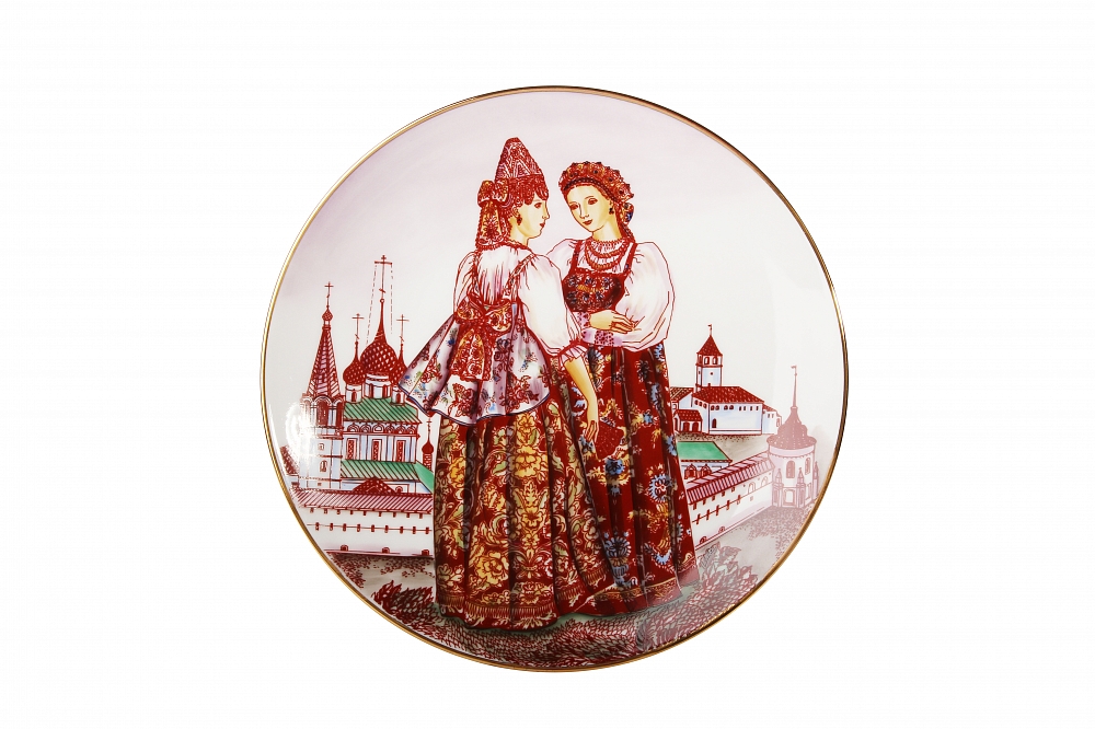 Тарелка декоративная 195 мм форма Эллипс рисунок Ярославские сударыни