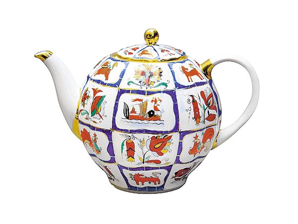 Чайник доливной форма Тюльпан рисунок Русский лубок