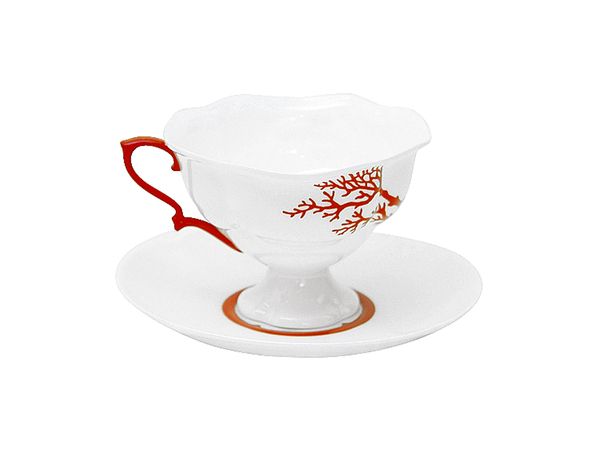 Чашка с блюдцем чайная форма Наташа рисунок Коралл 