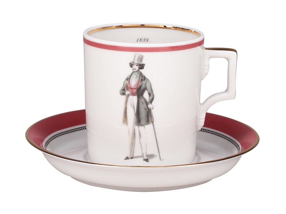 Подарочный набор чашка с блюдцем форма Гербовая рисунок Modes de Paris (кирпичный)