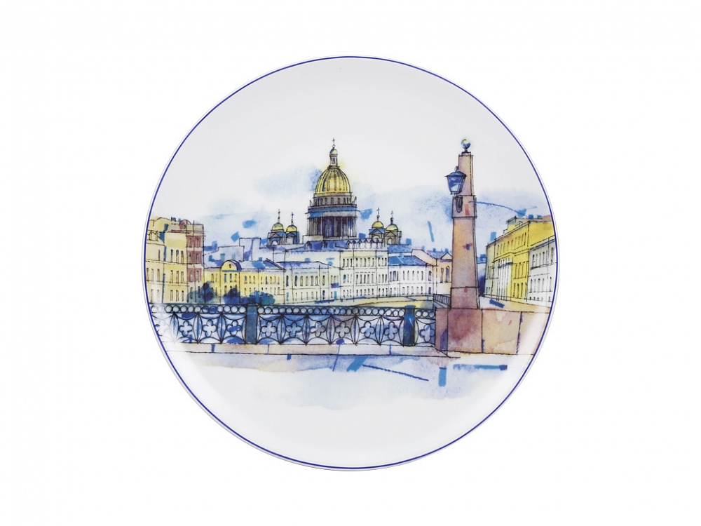 Тарелка декоративная 195 мм форма Эллипс рисунок Санкт–Петербург. Поцелуев мост  