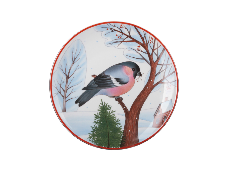 Тарелка декоративная 195 мм форма Эллипс рисунок Снегирь красногрудый