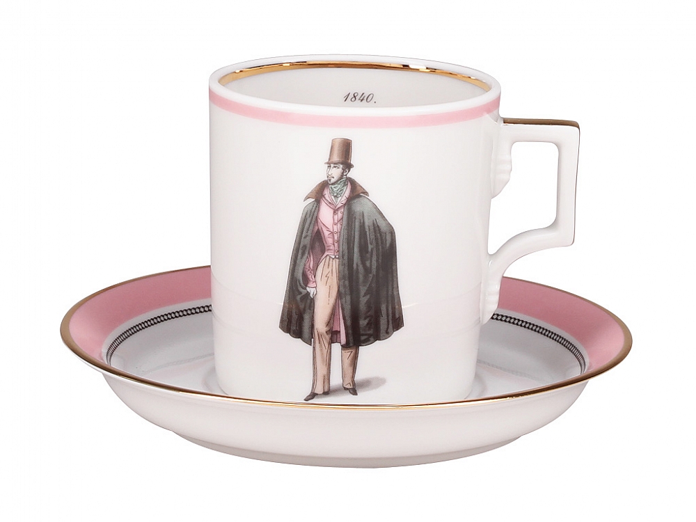 Подарочный набор чашка с блюдцем форма Гербовая рисунок Modes de Paris (розовый)