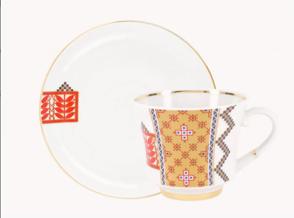 Чашка с блюдцем чайная форма Банкетная рисунок Русский стиль. Рушник