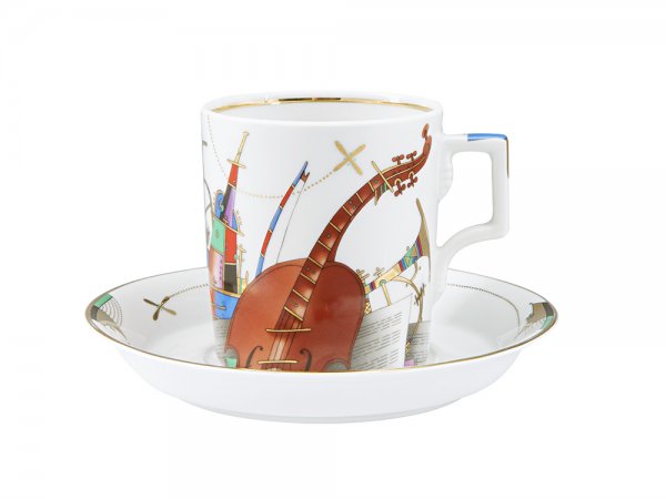 Чашка с блюдцем чайная форма Гербовая рисунок Музыкальные инструменты