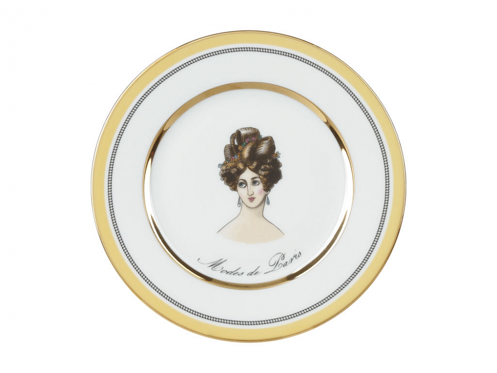 Подарочный набор тарелка мелкая 180 мм форма Европейская-2 рисунок Modes de Paris (желтый)