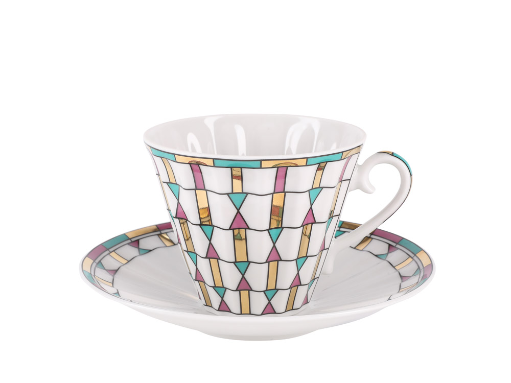 Чашка с блюдцем чайная форма Лучистая рисунок Геометрия цвета