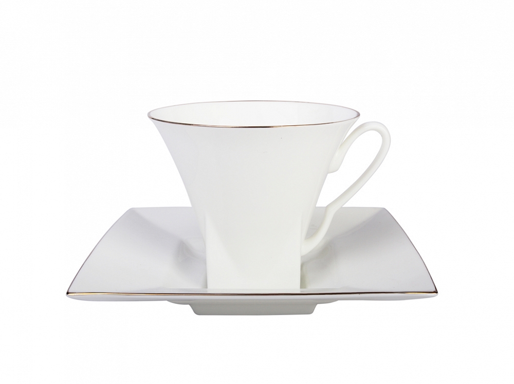 Чашка с блюдцем чайная форма Петрополь рисунок Золотая лента