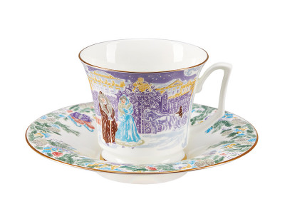 Чашка с блюдцем чайная форма Юлия рисунок Серебряные коньки №6