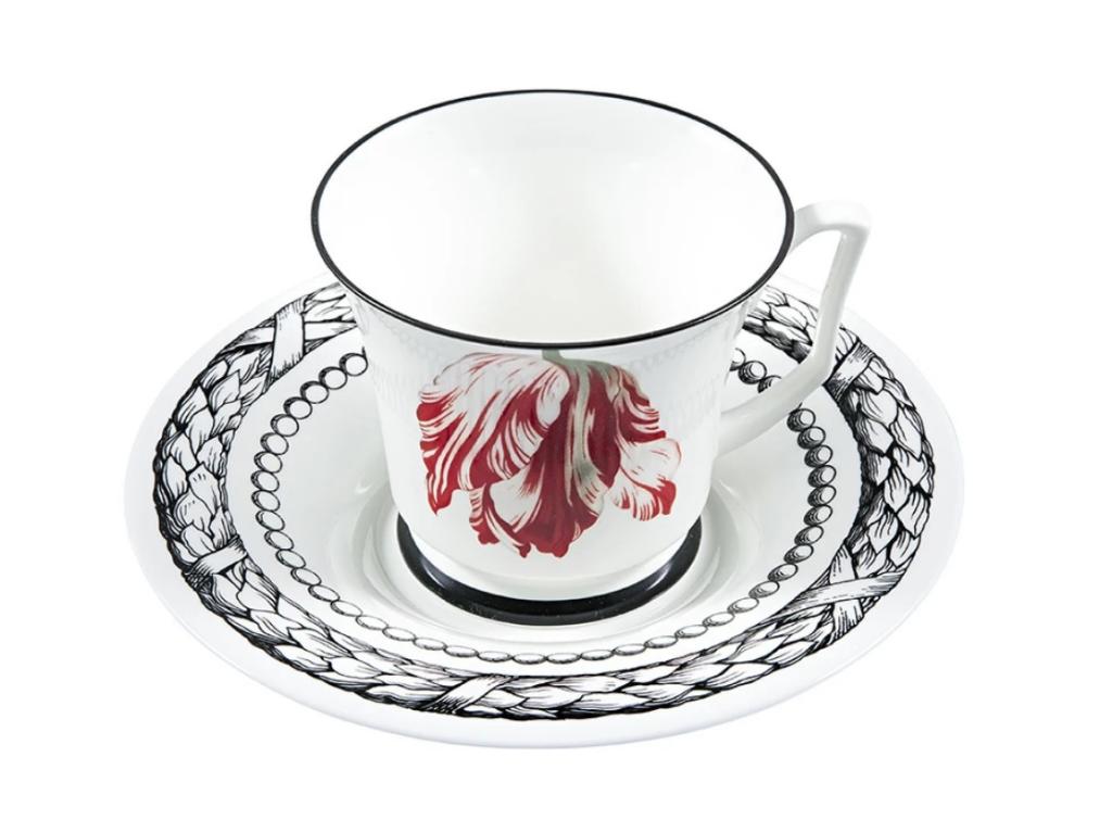 Подарочный набор чашка с блюдцем форма Юлия рисунок Сысоев. Волшебный сад III