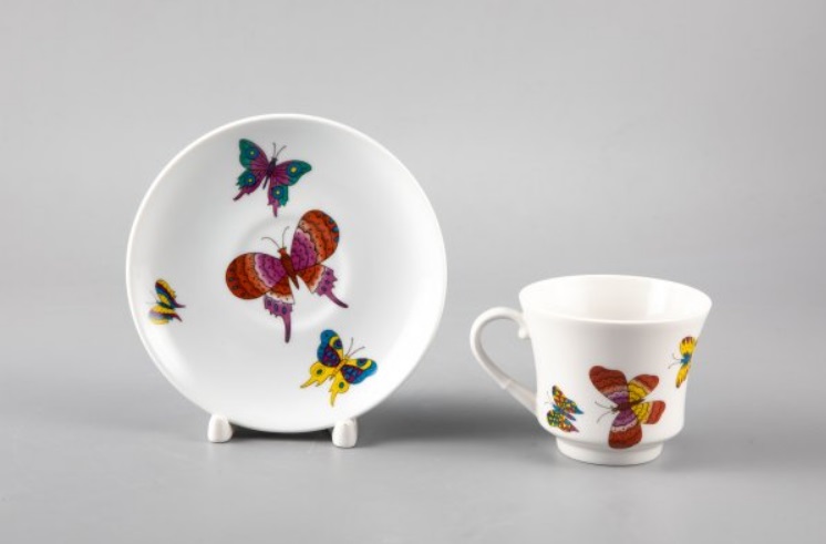 Чашка с блюдцем чайная форма Банкетная рисунок Шафрановые бабочки