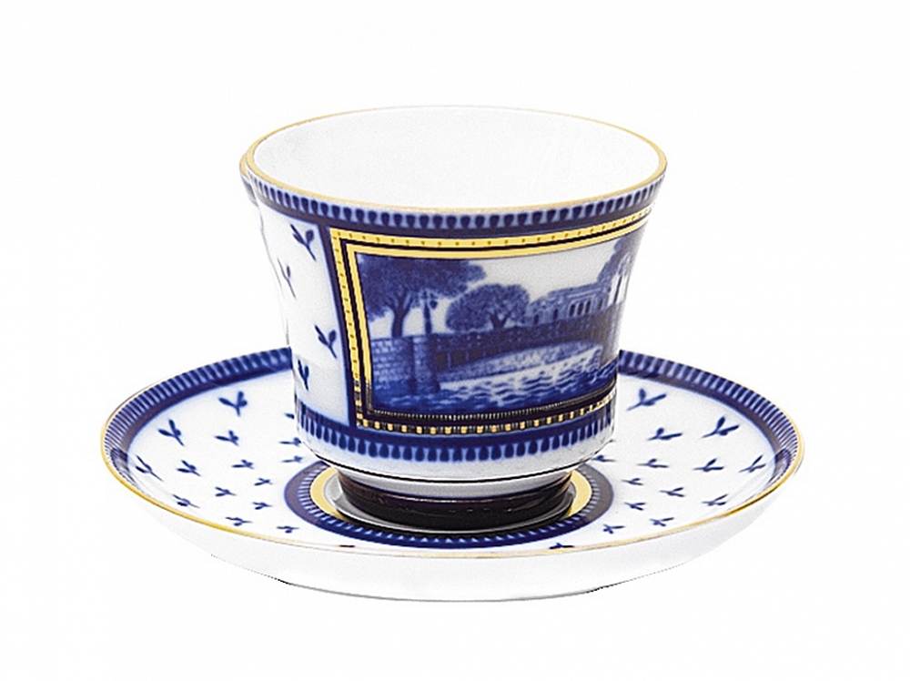 Чашка с блюдцем чайная форма Банкетная рисунок Первый Садовый мост  
