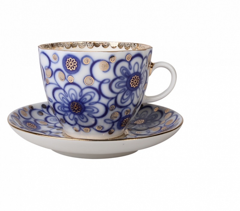 Чашка с блюдцем кофейная форма Тюльпан рисунок Вьюнок