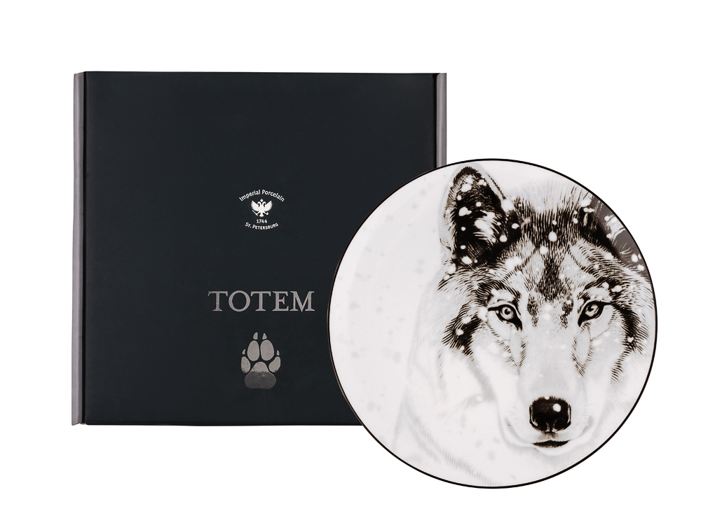 Подарочный набор тарелка декоративная 230 мм форма Эллипс -2 рисунок Тотем. Волк