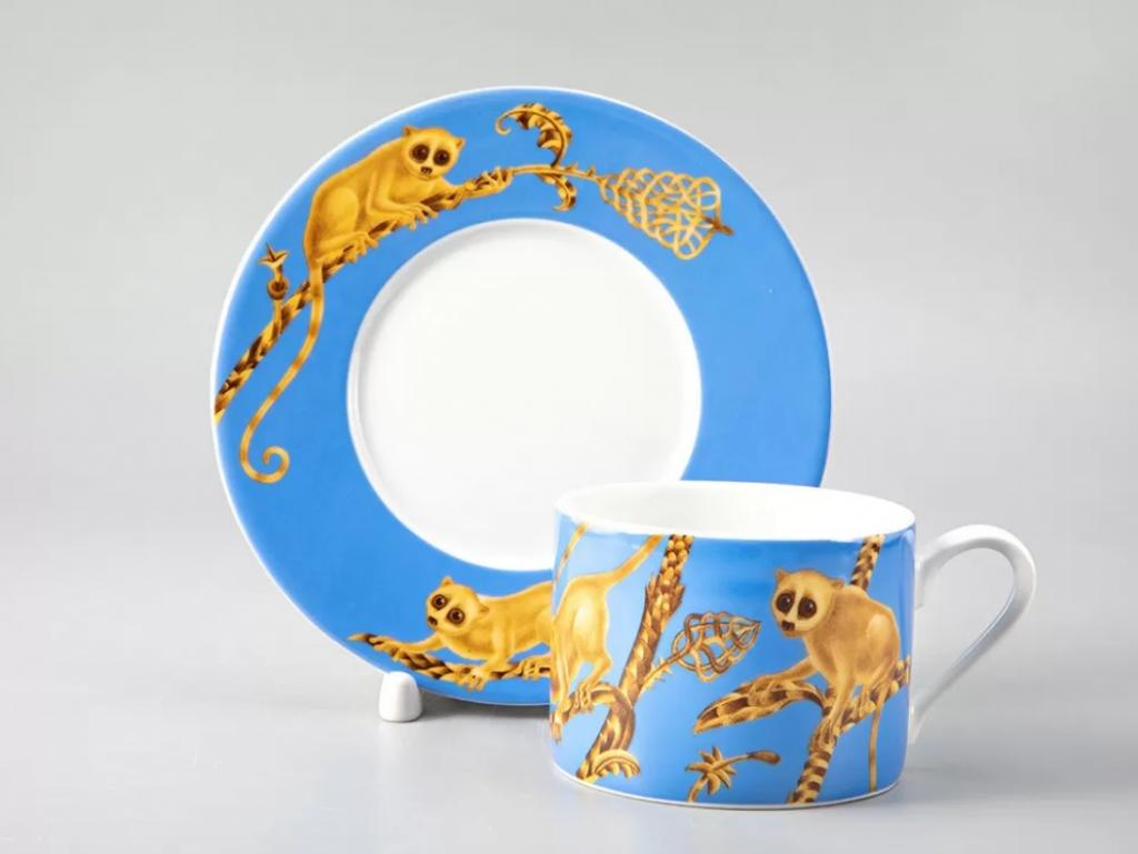 Чашка с блюдцем чайная форма Соло рисунок Лямурия Голубая
