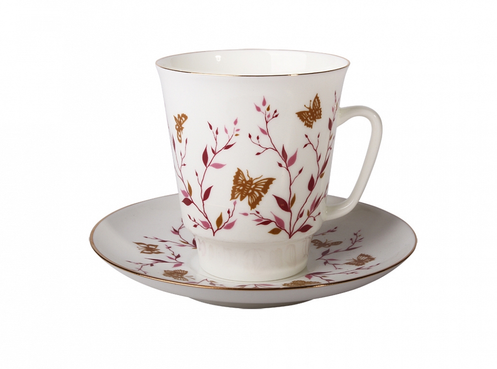 Чашка с блюдцем кофейная форма Майская рисунок  Розовые веточки