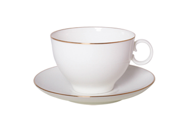 Чашка с блюдцем чайная форма Яблочко рисунок Золотой кант