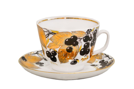 Чашка с блюдцем чайная форма Подарочная рисунок Черноплодная рябина