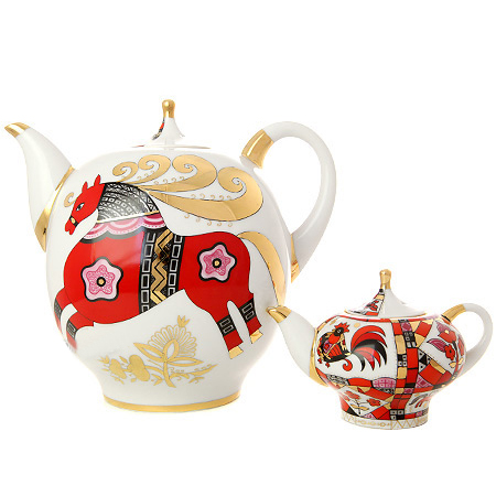 Комплект чайников форма Новгородский рисунок Красный конь 