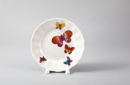 Тарелка мелкая 150 мм форма Тюльпан рисунок Шафрановые бабочки