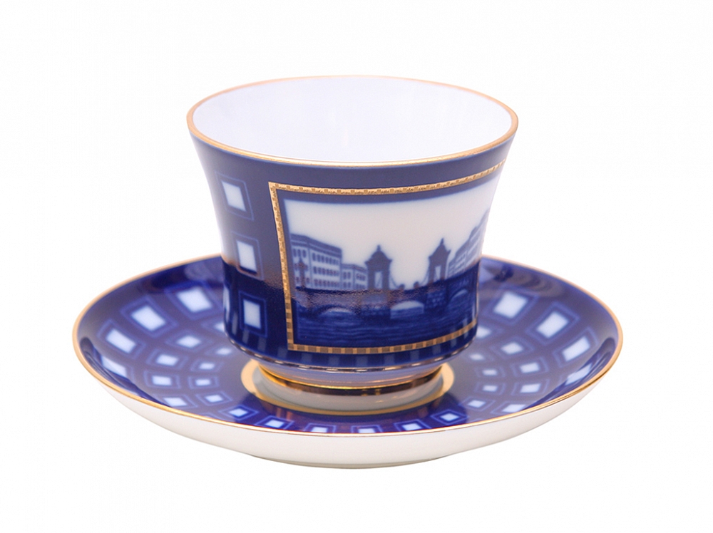 Чашка с блюдцем чайная форма Банкетная рисунок Старо-Калинкин мост