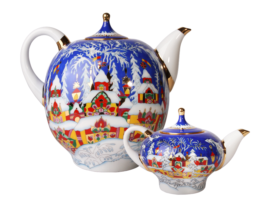 Комплект чайников форма Новгородский рисунок Зимняя сказка 