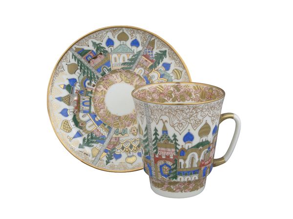 Чашка с блюдцем кофейная форма Майская рисунок Древнерусское зодчество