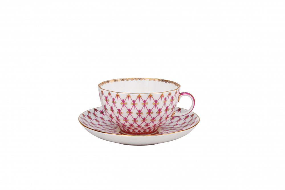 Чашка с блюдцем чайная форма Тюльпан рисунок Сетка-Блюз 2 