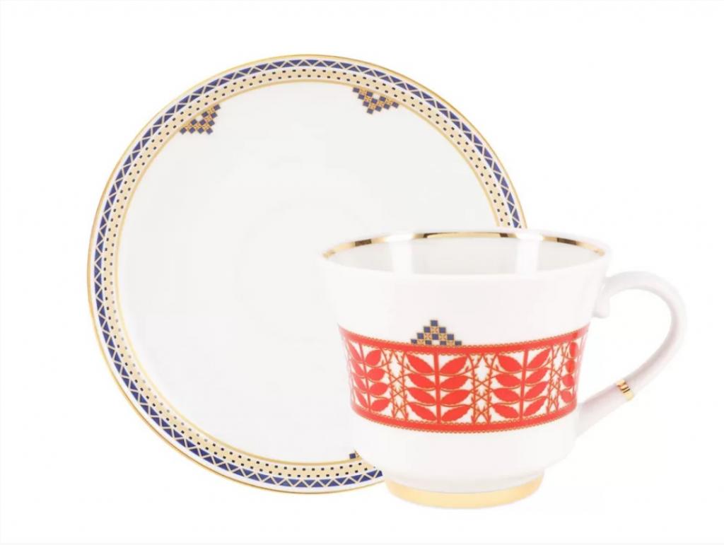 Чашка с блюдцем чайная форма Банкетная рисунок Русский стиль. Дерево жизни